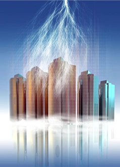Data Protection Concept Prints: Servers under attack, conceptual artwork