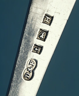 Images Dated 24th June 2004: Silver Hallmark Print - Handle of Sterling Silver Cutlery
