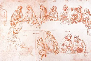 Leonardo Da Vinci Prints: Leonardo da Vinci's Red Chalk Print of The Last Supper Sketch