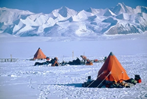 Skidoo maintenance, Antarctica, mountains Skidoo maintenance, Antarctica, mountains
