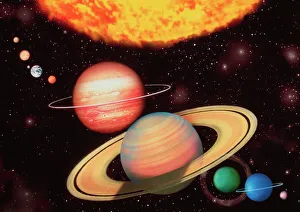 Solar System Print - Computer Graphic of the Sun and Planets