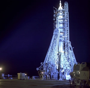 Soviet Space Program Prints: Soyuz 15 rocket on launchpad