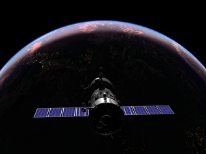 Soyuz spacecraft in Earth orbit, artwork Soyuz spacecraft in Earth orbit, artwork