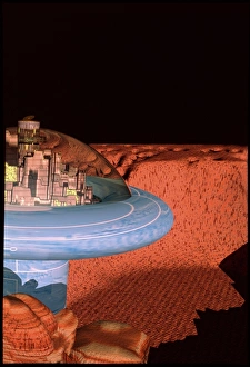 Images Dated 1997: Mars Colony Print: Transparent Dome City on Pavonis Mons Crater