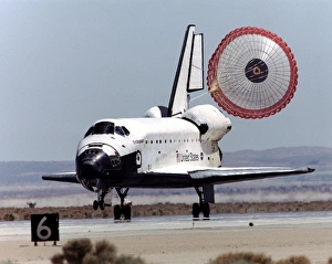 Prints of Space shuttle landing. Space Shuttle Endeavour landing at the end of mission STS-111 Images Dated 2003 May: Space Shuttle Endeavour Print - Edwards Air Force Base Landing