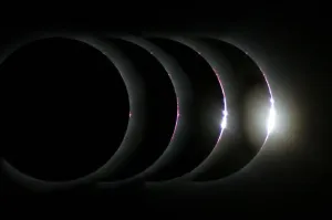 Prints of Total solar eclipse. Montage image of the sun (white) during a total solar eclipse Images Dated 2010 January: Total Solar Eclipse Print