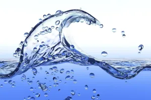 Specialist Imaging Prints: Computer artwork of a splashing wave with bubbles in split view