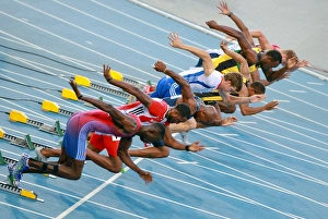 100m Sprinters Leaving the Blocks Print