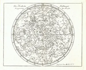 Prints of Star map, 19th century. This star map shows the stars of the northern hemisphere. It was published by the German astronomer Johann Elert Bode (1747- 1826), in 1805 Images Dated 2006 February: 1805 Northern Hemisphere Star Map Print