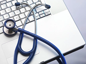 Healthcare Professional Tools Prints: Stethoscope and keyboard