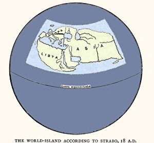 Prints of Strabos map by Strabo in 18 AD. Reconstruction of the map produced by the Greek philosopher Strabo Images Dated 2004 October: Reproduction of Strabo's 18 AD Map Print