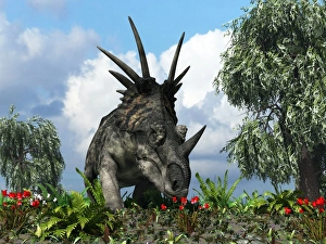 Late Cretaceous Period Prints: Styracosaurus, artwork