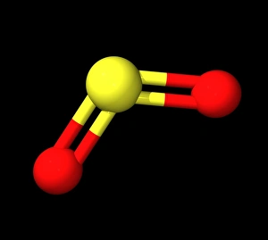 Images Dated 15th May 2006: Computer model of a sulphur dioxide molecule, printed