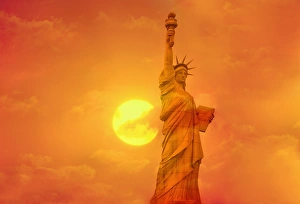 American Icon Photography Prints: Sunset behind the Statue of Liberty