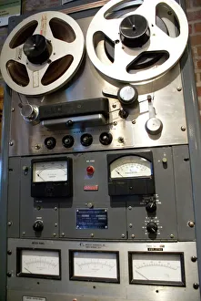Prints of Ampex reel-to-reel tape recorder and Gates Radio Company modulation monitor, photographed in recording studio mock-up at Route 66 Hall of Fame and Museum, Pontiac, Illinois Images Dated 2011 September: Ampex Reel-to-Reel Tape Recorder Print