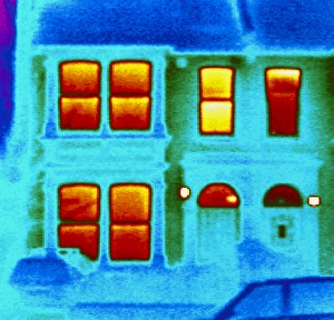 Thermogram showing heat loss from a house Thermogram showing heat loss from a house