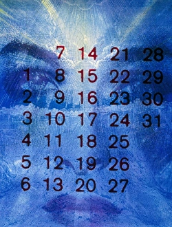 Time of month calendar dates over a womans face Time of month calendar dates over a womans face
