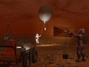 Titan Exploration Print: Astronauts Release Weather Balloon