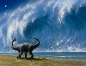 Titanosaurus watching an approaching tsunami Titanosaurus watching an approaching tsunami