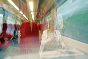 Train Travel Print - Woman on Mobile Phone