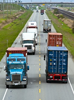 Goods Transportation Prints: Trucks on motorway