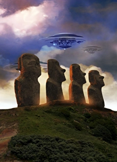 UFOs over Easter Island, artwork F006/8964 UFOs over Easter Island, artwork F006/8964