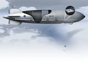 Prints of USS Macon. Artwork of Curtiss F9C Sparrowhawk fighters flying around their mothership, the US Navy airship the USS Macon Images Dated 2011 July: USS Macon Print - Airship with Curtiss F9C Sparrowhawk fighters