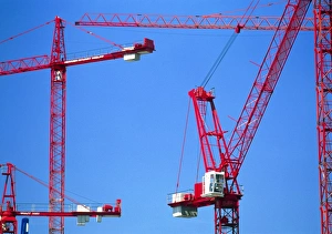 Building Site Equipment Prints: View of cranes on a construction site