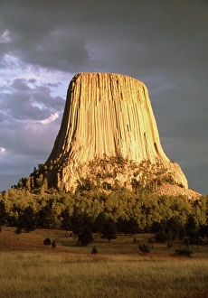 Natural Wonder USA Prints: View of Devils Tower, a basalt outcrop