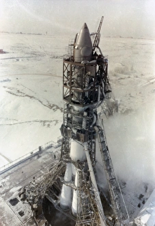 Soviet Space Program Achievements Prints: Voskhod-2 rocket on launchpad