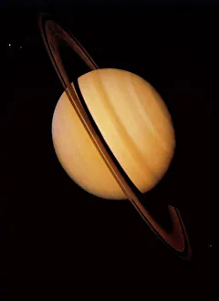 Voyager 1 image of Saturn & three of its moons Voyager 1 image of Saturn & three of its moons