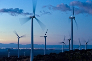 1500 kilowatt wind turbines print at sunset