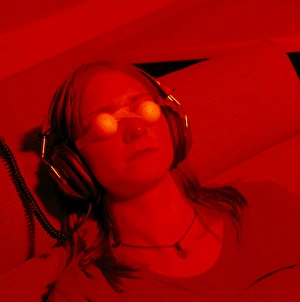 Woman undergoing ganzfeld telepathy experiment Woman undergoing ganzfeld telepathy experiment