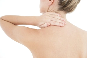 Prints of MODEL RELEASED. Neck pain, conceptual image Images Dated 2013 February: Woman's neck print