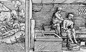 Woodcut of leprosy in medieval times Woodcut of leprosy in medieval times