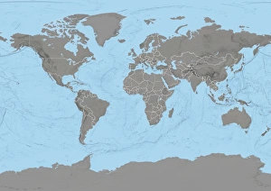 World Map Print - Elevation Data and Ocean Relief