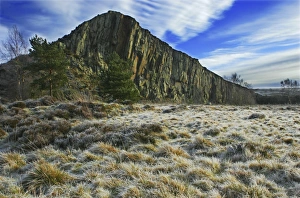 ENGLAND, Northumberland, Cawfields. A winter view of the Great Whin Sill at Cawfields ENGLAND, Northumberland, Cawfields. A winter view of the Great Whin Sill at Cawfields