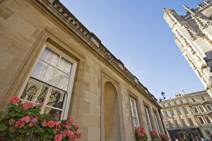 English Church Buildings Prints: Abbey and reflection in window of Baths, Bath, UNESCO World Heritage Site