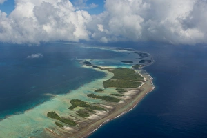 Aerial of the blue lagoon in Rangiroa, Tuamotus, French Polynesia, Pacific Aerial of the blue lagoon in Rangiroa, Tuamotus, French Polynesia, Pacific