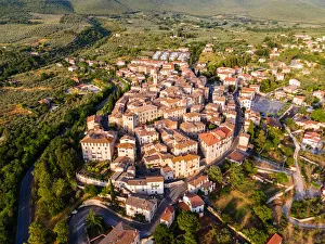 Aerial drone view of the village of Montecchio at sunset, Umbria, Italy, Europe Aerial drone view of the village of Montecchio at sunset, Umbria, Italy, Europe