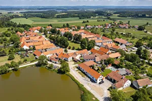 Aerial of the historic village of Holasovice, UNESCO World Heritage Site, South Bohemia Aerial of the historic village of Holasovice, UNESCO World Heritage Site, South Bohemia