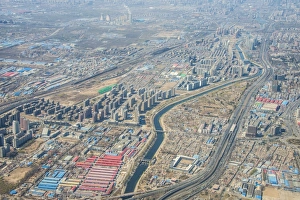 Aerial of the landscape and an industrial settlement around Bejing, China, Asia Aerial of the landscape and an industrial settlement around Bejing, China, Asia