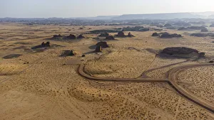 Aerial of the Madain Saleh (Hegra) (Al Hijr), UNESCO World Heritage Site, Al Ula Aerial of the Madain Saleh (Hegra) (Al Hijr), UNESCO World Heritage Site, Al Ula