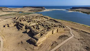 Aerial of the old Frankincense harbour Sumhuram, UNESCO World Heritage Site, Khor Rori Aerial of the old Frankincense harbour Sumhuram, UNESCO World Heritage Site, Khor Rori