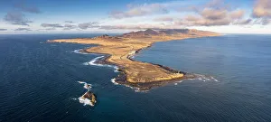 Aerial panoramic of Punta Jandia lighthouse (Faro de la Lola Aerial panoramic of Punta Jandia lighthouse (Faro de la Lola