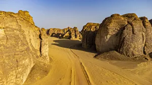Aerial of a sandstone canyon, Al Ula, Kingdom of Saudi Arabia, Middle East Aerial of a sandstone canyon, Al Ula, Kingdom of Saudi Arabia, Middle East