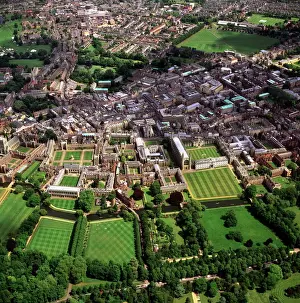Prints of Aerial view of Cambridge including The Backs where several University of Cambridge colleges back on to the River Cam, Cambridge, Cambridgeshire, England, United Kingdom, Europe Cambridgeshire Prints: WorldInPrint: Aerial View of Cambridge's The Backs Print