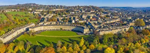 Aerial view by drone over the Georgian city of Bath, Royal Victoria Park Aerial view by drone over the Georgian city of Bath, Royal Victoria Park