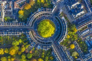 Aerial view by drone over the Georgian housing of The Circus, UNESCO World Heritage Site Aerial view by drone over the Georgian housing of The Circus, UNESCO World Heritage Site
