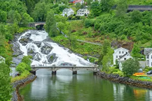 Stranda Municipality Scenery Prints: Aerial view of Hellesylt waterfall in Hellesylt